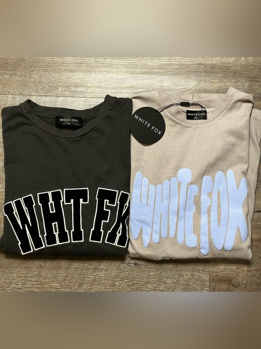 White Fox Boutique Graphic Tee Duo - Black and Taupe/Grey